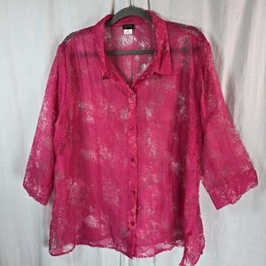 Salon studio women's sheer top RN84890 button down long-sleeved  size XX